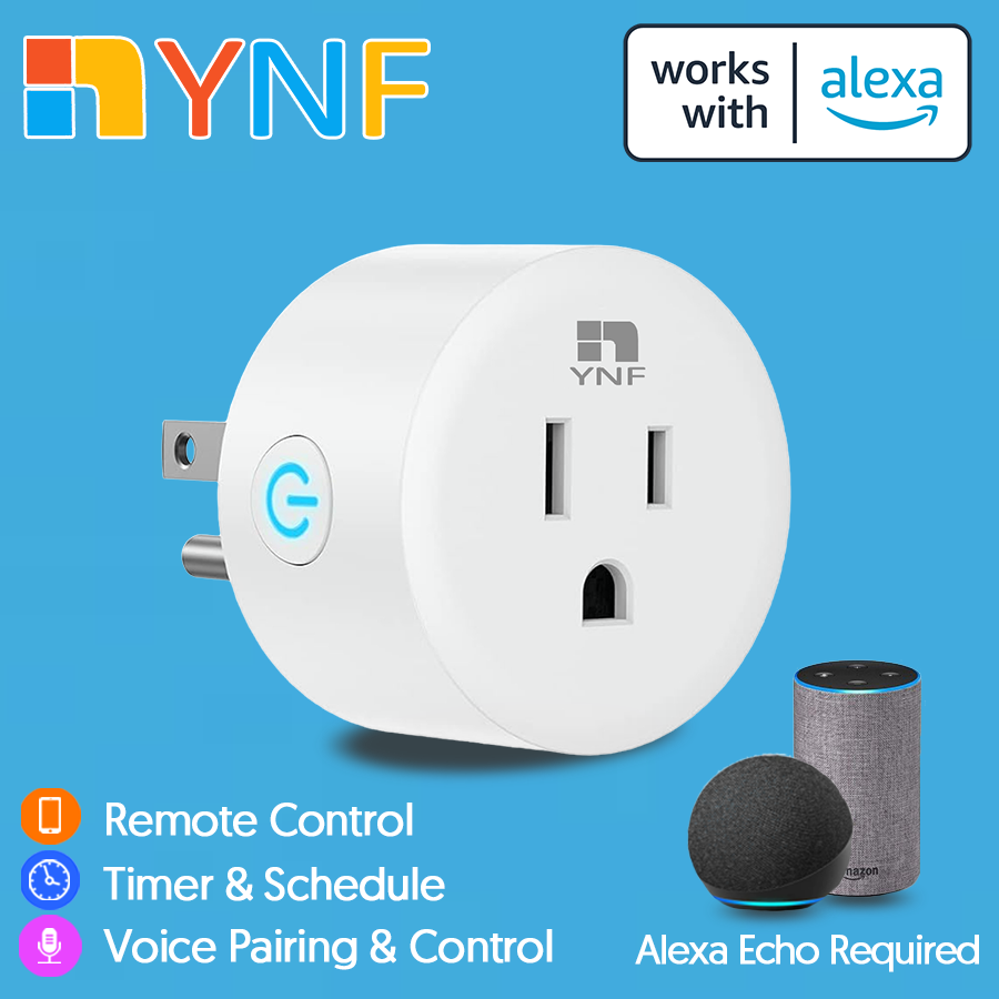 YNF Enchufe Inteligente, Compatible Con Alexa, Fácil Configuración Con Un Comando De Voz, Control De Voz, Control Remoto, Temporizador Y