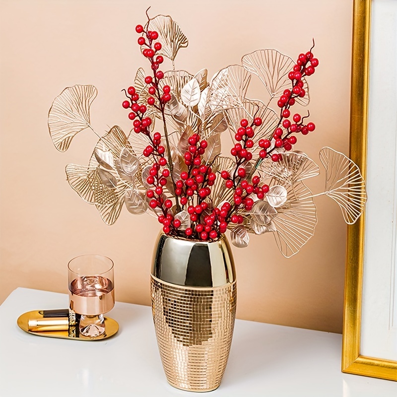 5 Pieces Artificial Ginkgo Leaf, Golden Fake Apricot Leaf Stem, Fake