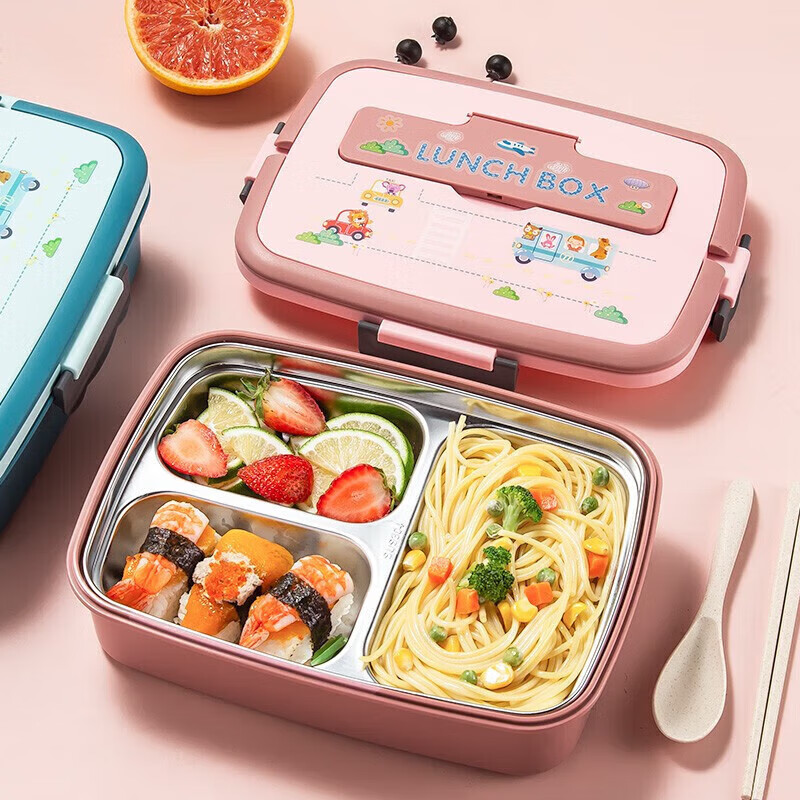MAXCOOK 304 Stainless Steel Lunch Box Pink 3 Compartments Children ...