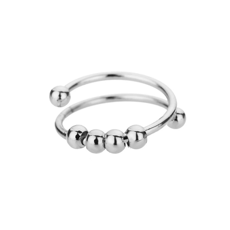 Stainless Steel Spinner Ring For Women Double Layer Rotating Ball ...