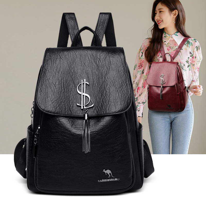 Summer New Style Kangaroo Backpack Tassel Ornaments Ladies Soft Leather ...