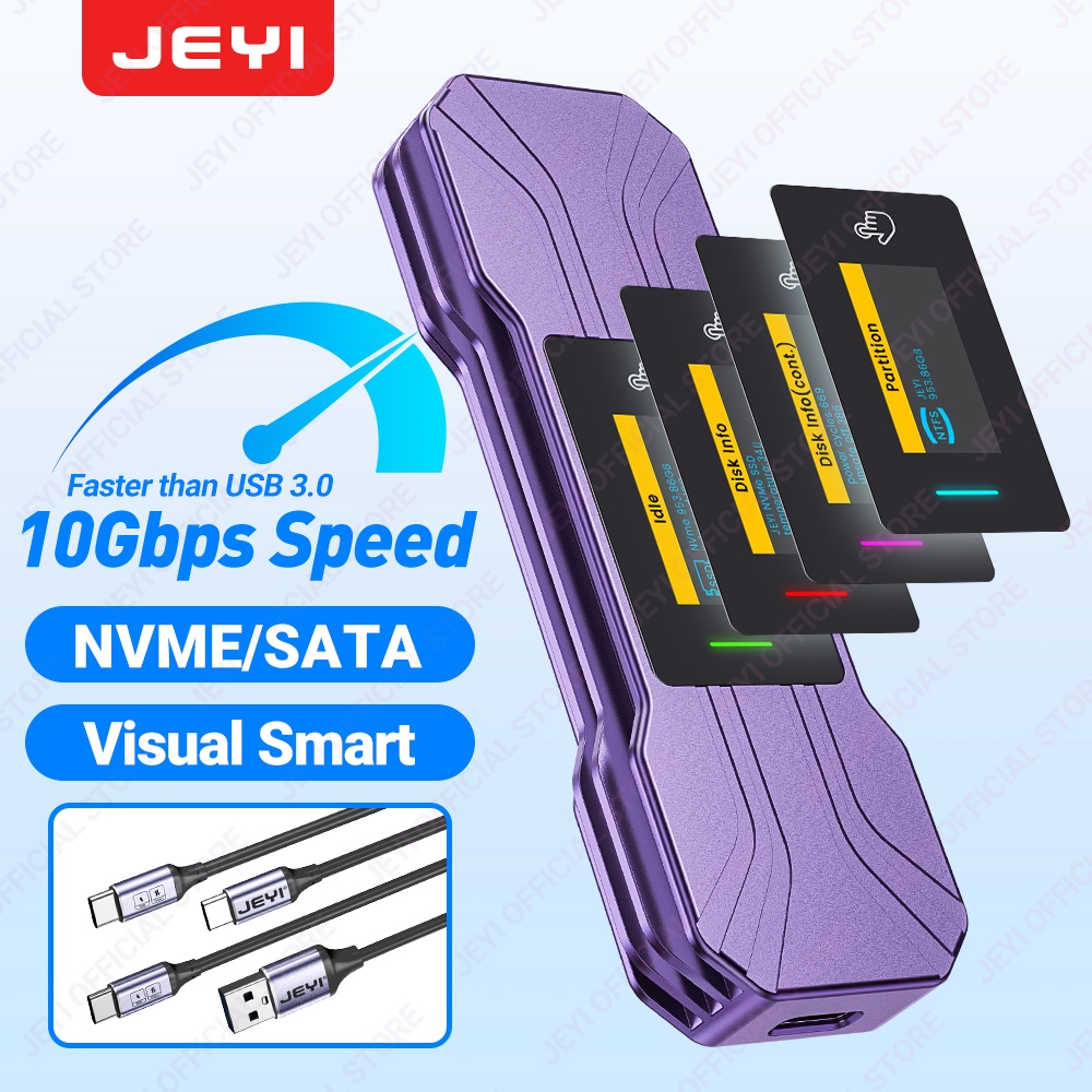 JEYI Visual Smart M.2 NVMe SSD Enclosure with Touchscreen, USB 3.2 10G ...