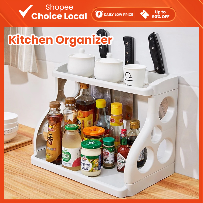 Double Layer Kitchen Rack Organizer Shelf Seasoning 2 Layer Floor ...