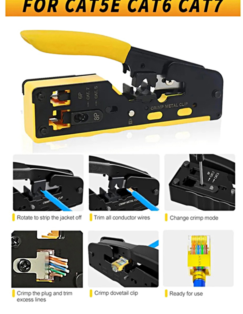 One Set Multi-Purpose Cable Crimping Pliers, RJ45 EZ Pass Through Mold ...
