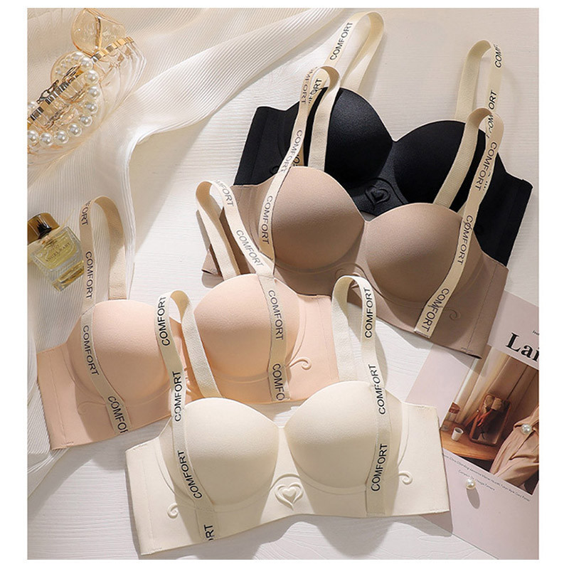 Seamless Breathable Half Cup Frameless Push up Bra with Letters ...