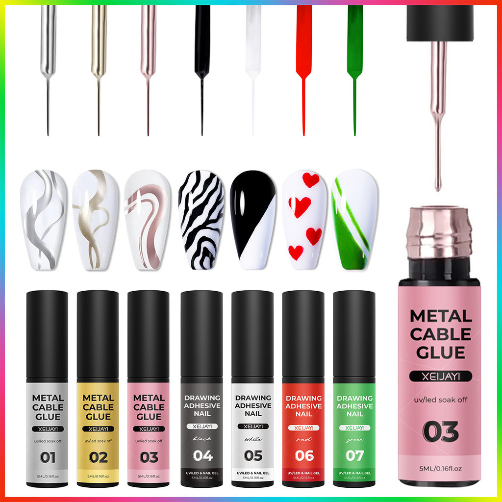 1pc 5ml Liner Paint Gel Nail Polish 7Colors Gold Silver Glitter Sequins