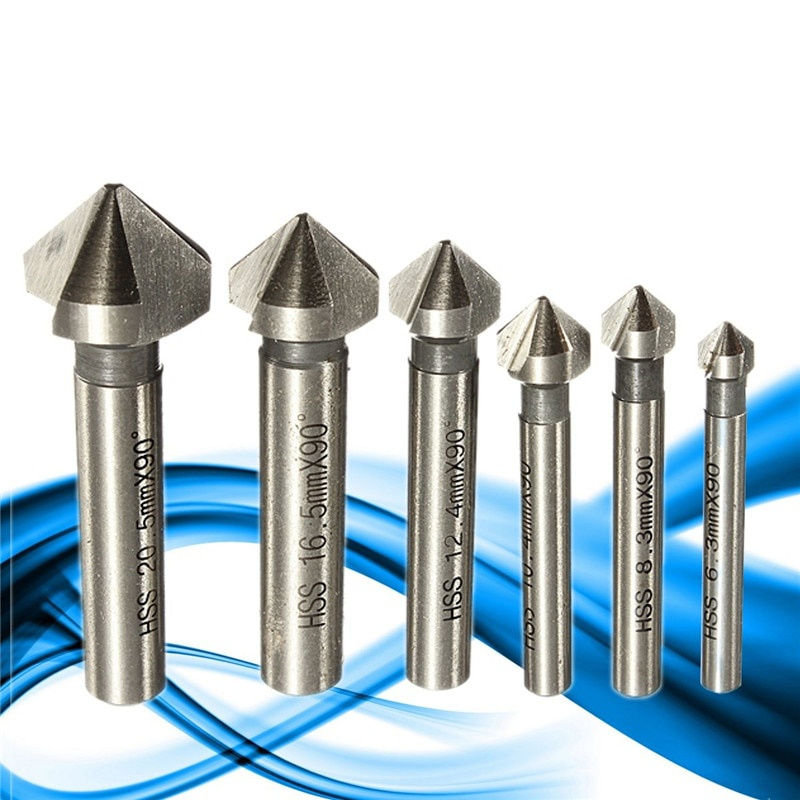 HSS 3-Flute Chamfering Cutter End Mill Tool Set, 90° Countersink Drill ...