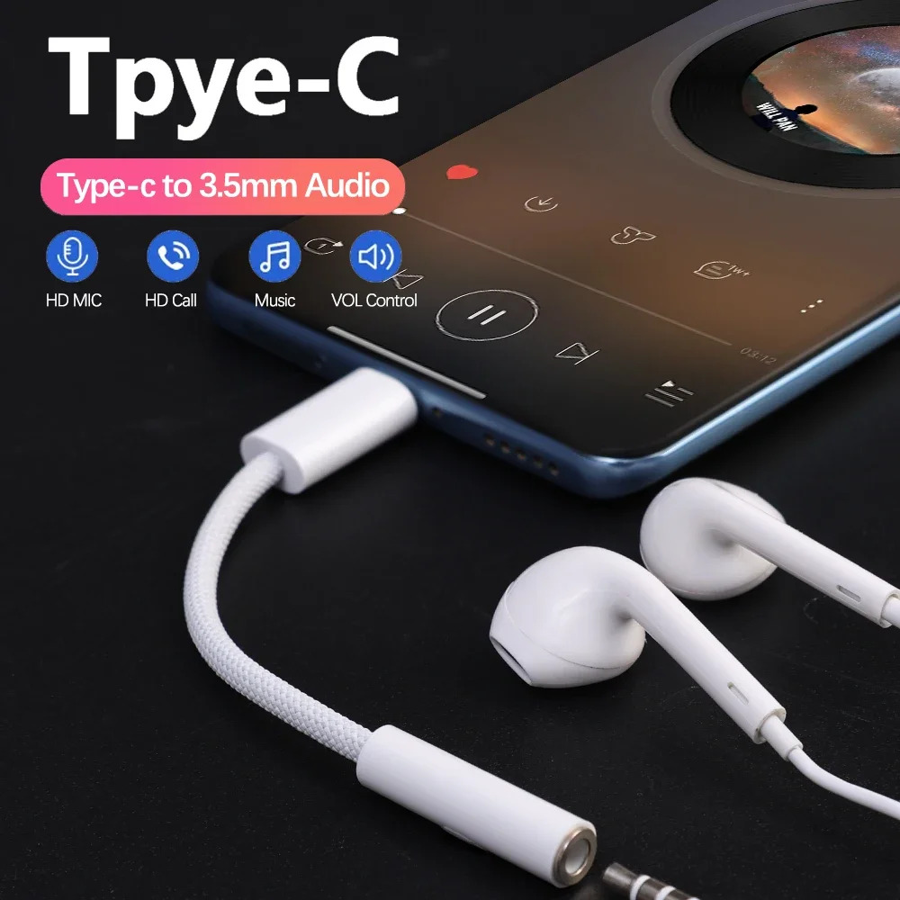 USB C TB 3.5mm Audio Cable for iPhone 15 Pro Max 15 Plus Headphone