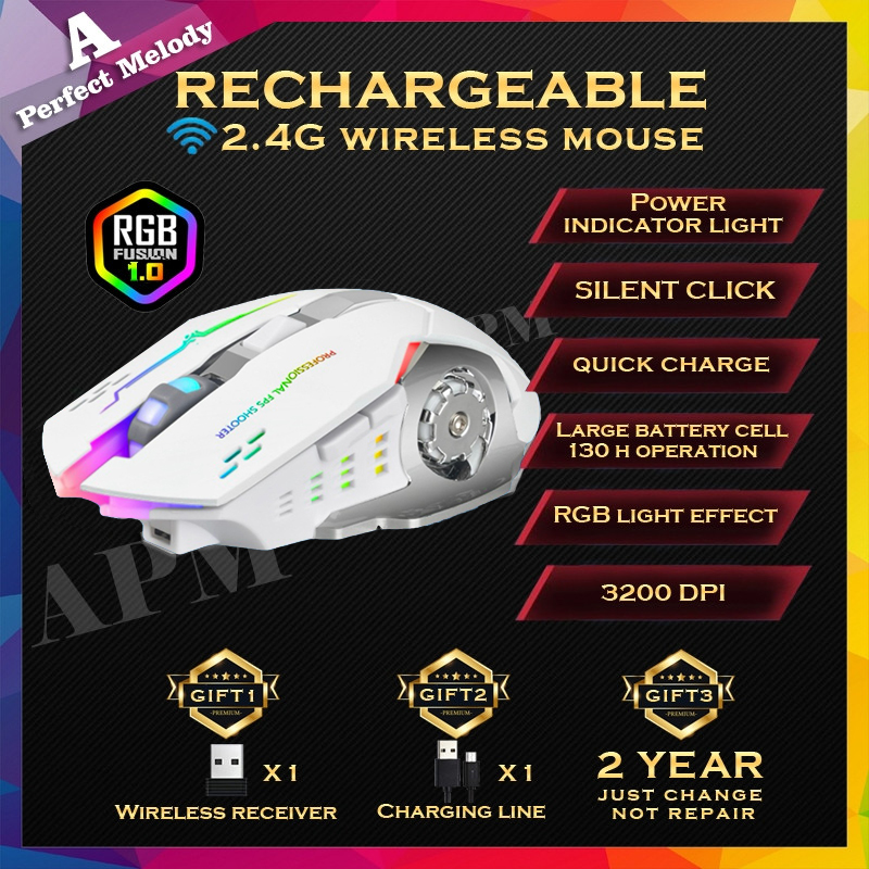 Wireless Charging Mouse Silent Gaming Cute Mice Mechanical RGB for ...
