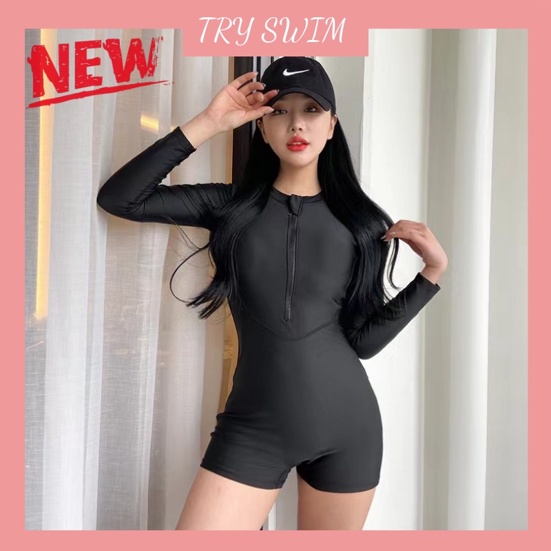 Women Rash Guard Long Sleeve One Piece Swimsuit Zipper Surfing Bathing
