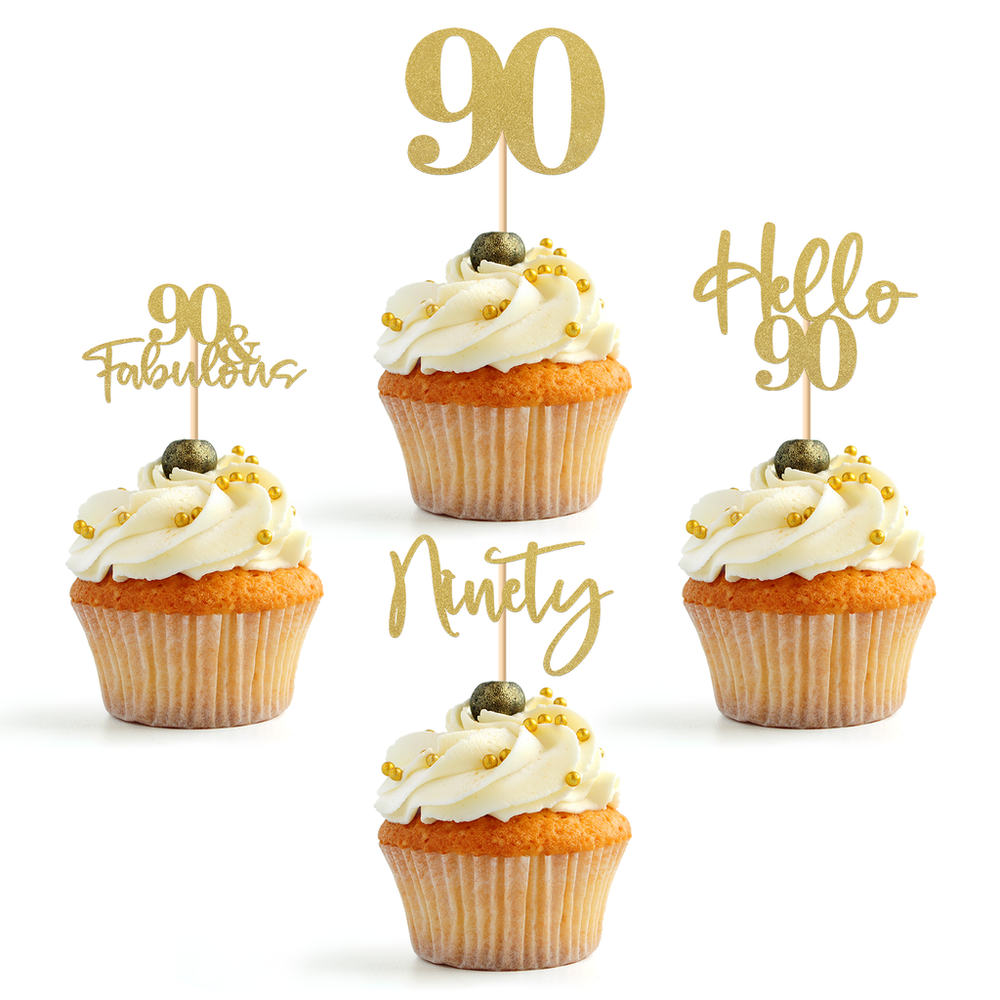 Set of 24 PCS 90th Birthday Cupcake Decoration 90 and Fabulous Cup Cake ...