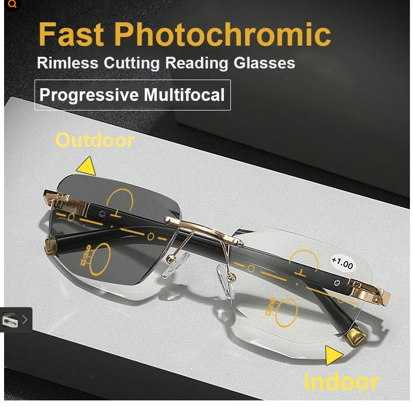 Progressive Multifocus Reading Glasses For Men Metal Frameless