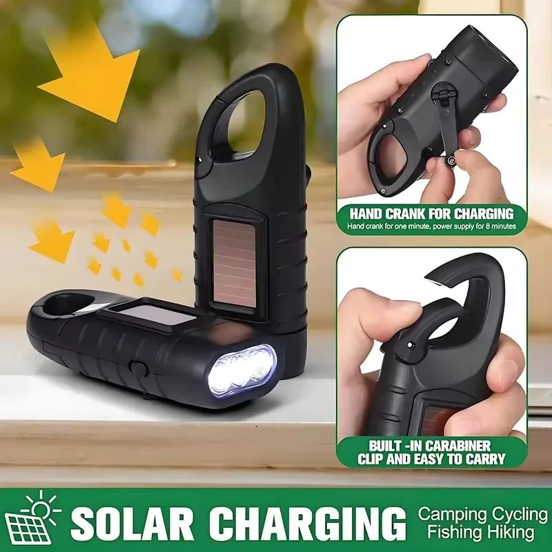 Hand Crank Solar Flashlight LED Dynamo Rechargeable Emergency Light for ...