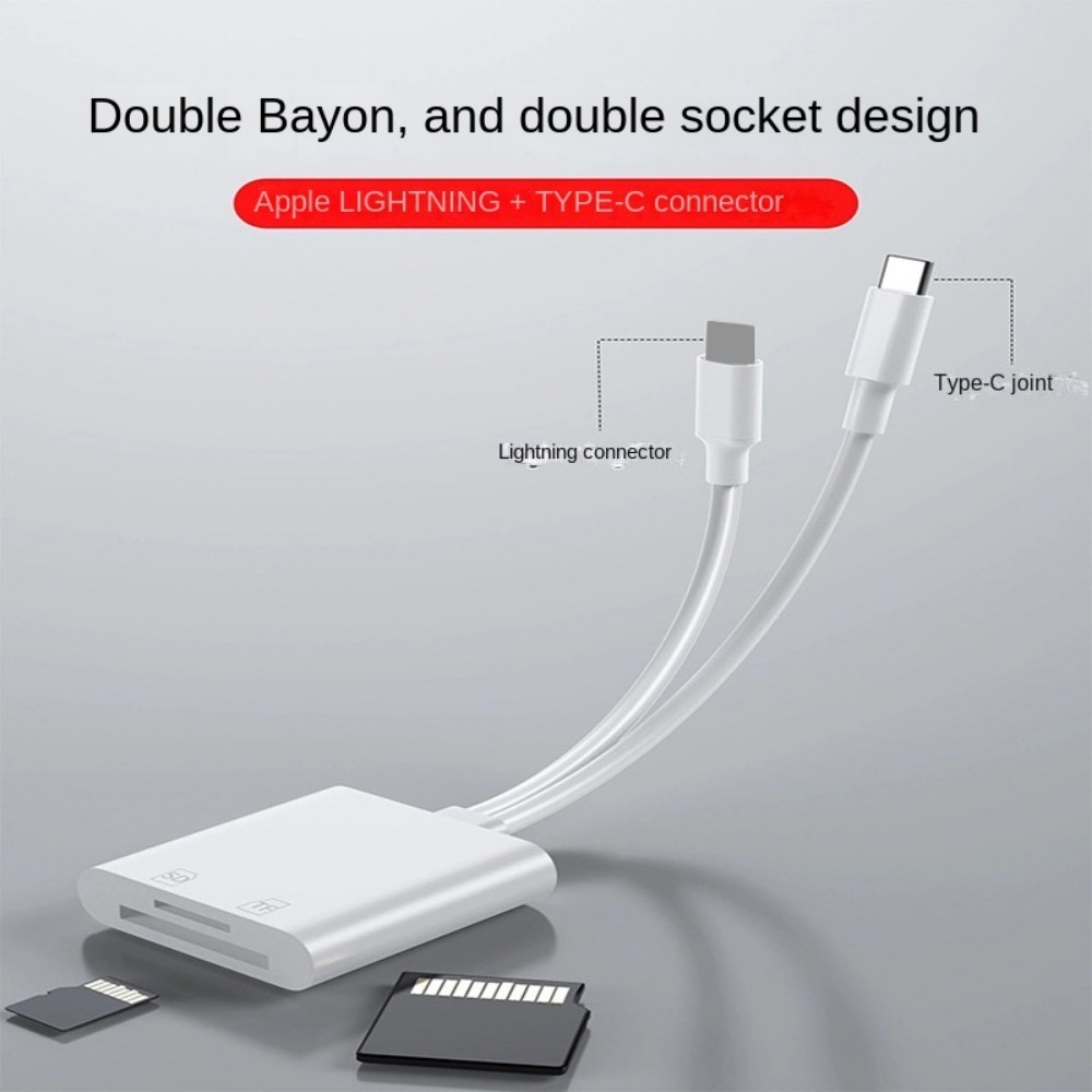 Portable Dual Slot SD Card Reader for iPhone, iPad and Camera Plug