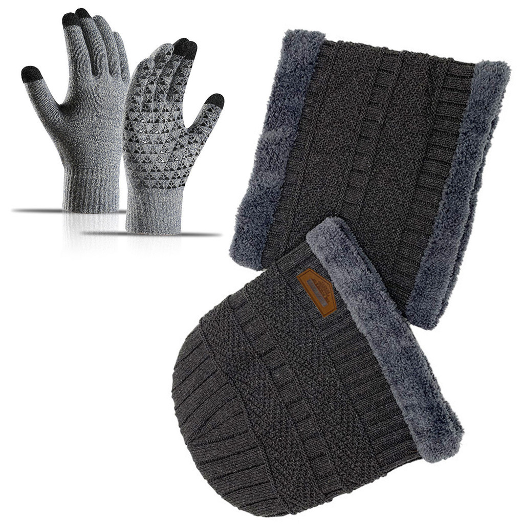 Fashion Knitted Hat Men s Fleece Fleece Warm Bib One Piece Cap Gloves Shopee Philippines