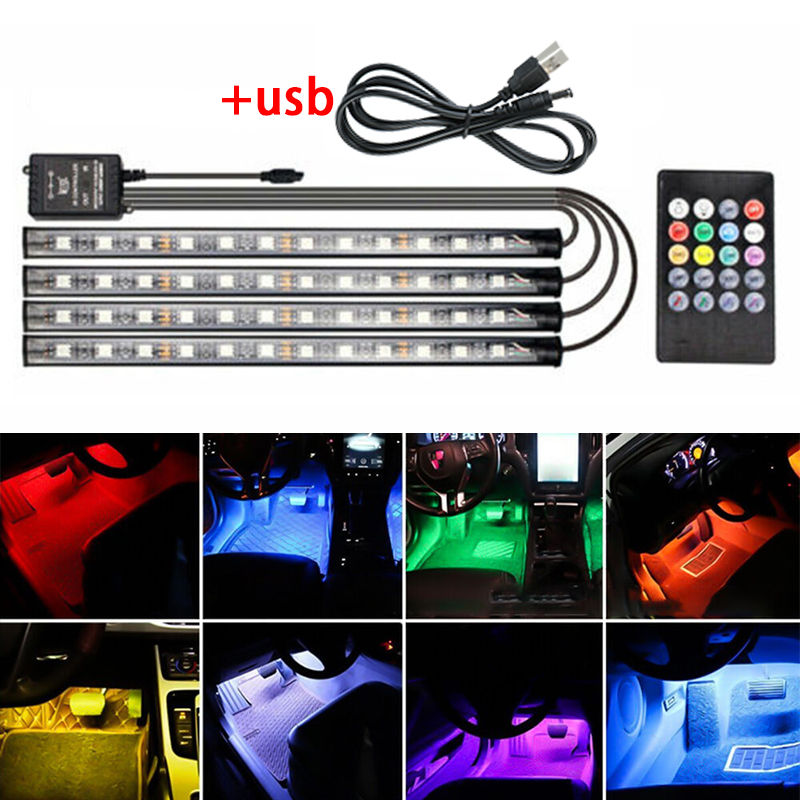 RGB 12LED Car Footlights Wireless Voice Control Interior Lights Remote ...