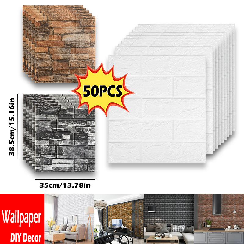 50pcs Wallpaper Brick 35x38cm 3D Wall Sticker Foam Self Wallpaper ...