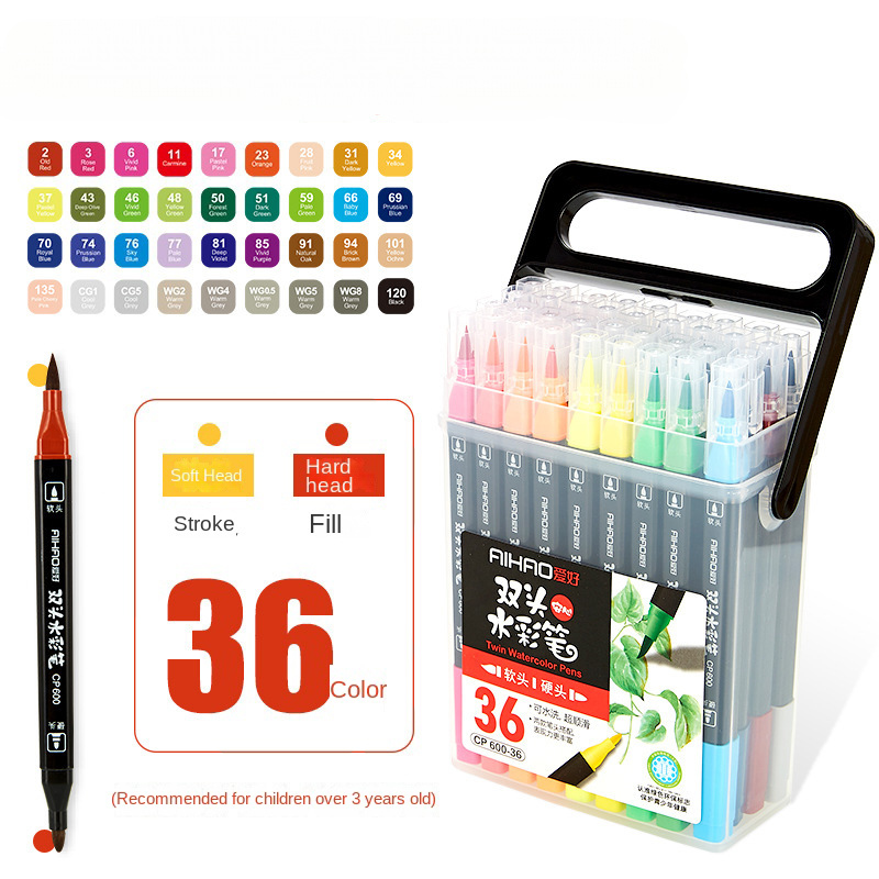 36 Colors Watercolor Pen Large Capacity Triangle Pole Children Drawing ...