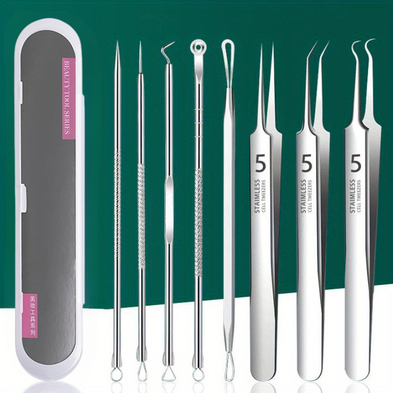 8 Pieces Acne Needle With Box Blackhead Acne Cleaning Tweezers Tool To ...