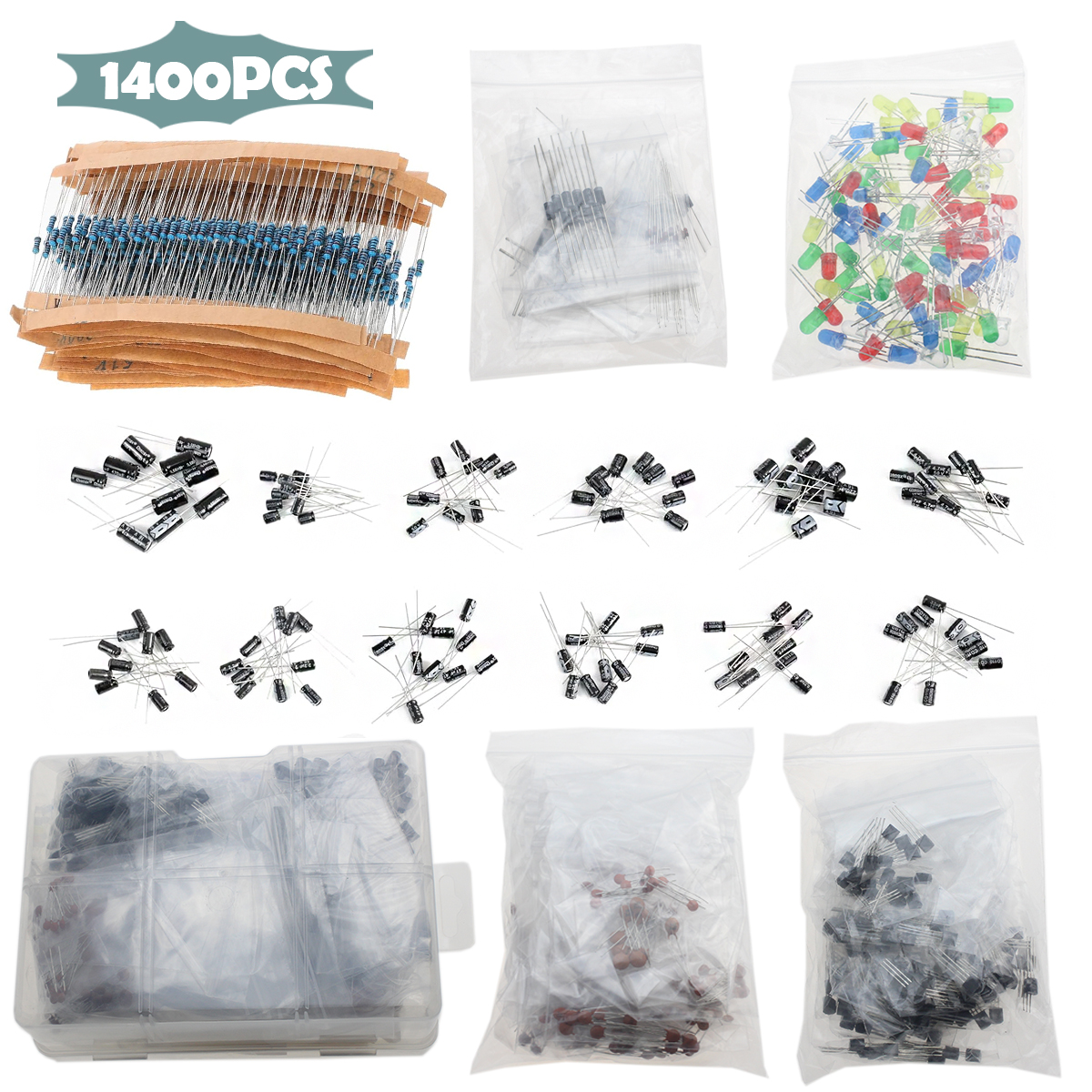 1400PCS 6 Values Electronic Component Box Kit, including Metal Film ...