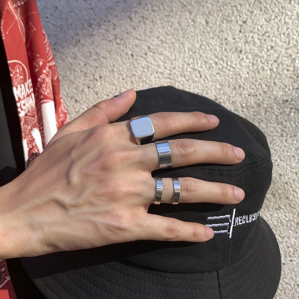 4Pcs Geometric Square Rings Set for Men – Wide Smooth Minimalist ...