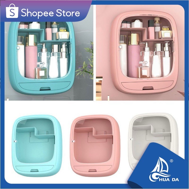 Cosmetics storage box wall mounted punch free bathroom waterproof ...