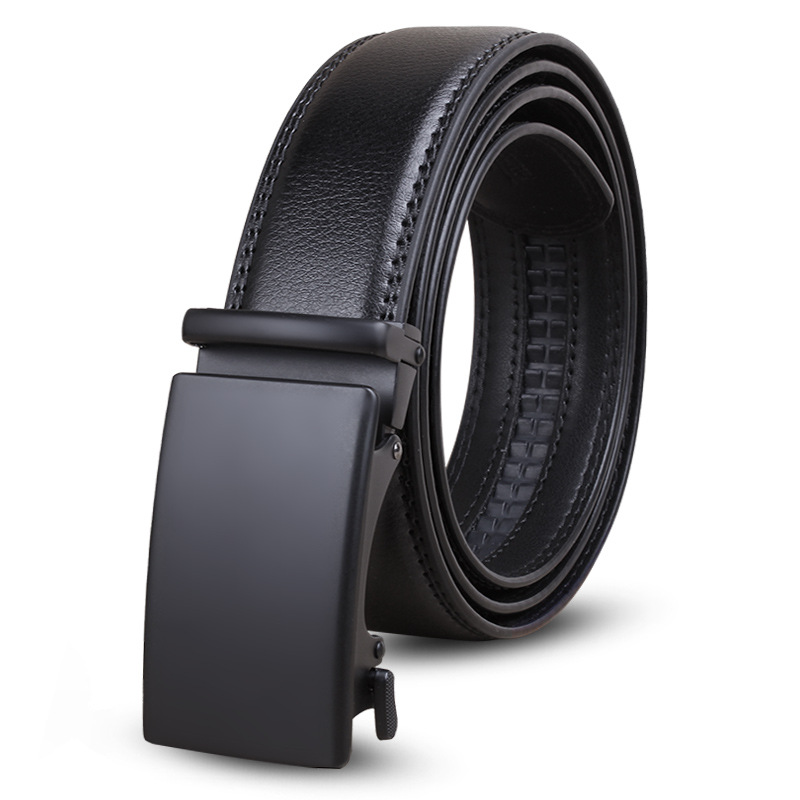 HJones Men's Automatic Buckle Leather Belt – Elegant Casual Business Dress Belt (3.5cm, Nickel Hardware)