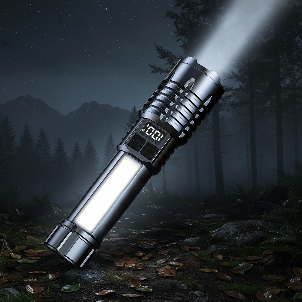 Portable LED Flashlight, High-Power Rechargeable with Zoom, Display ...
