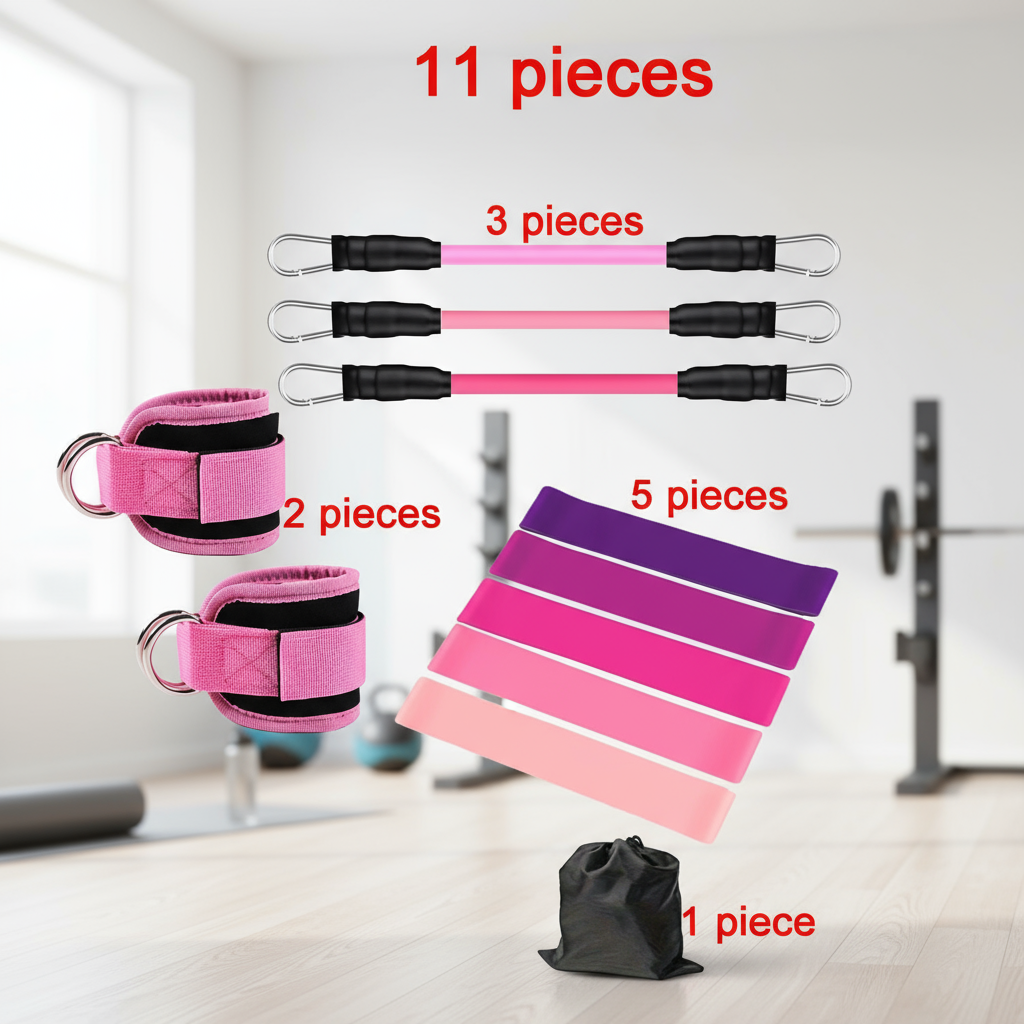 Hip and Leg Workout Set: Elastic Resistance Rope, Ankle Straps, and ...