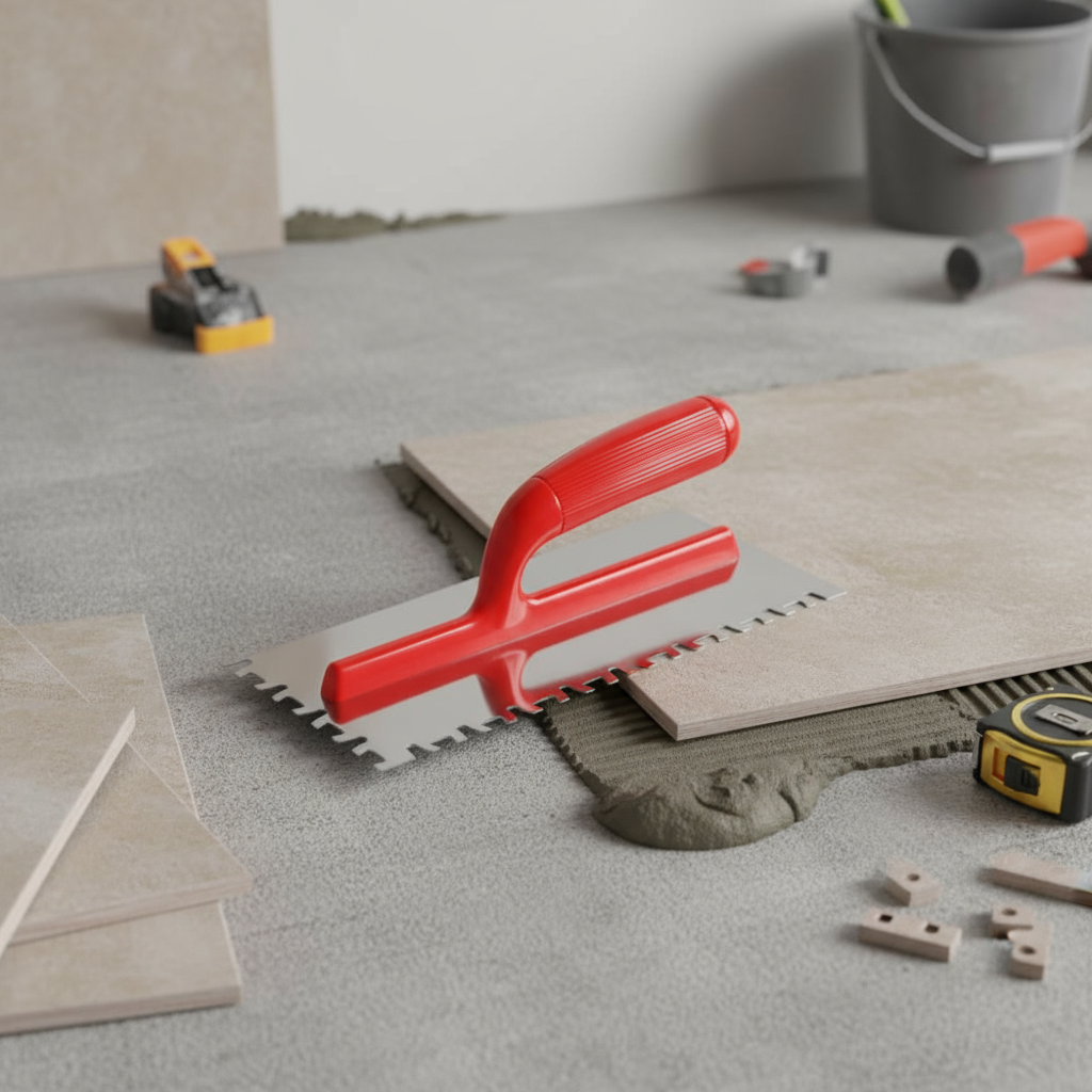 Large Stainless Steel Square Notch Tile Trowel – 600mm X 110mm, 10x10mm Notches, Multifunctional Flooring Tool