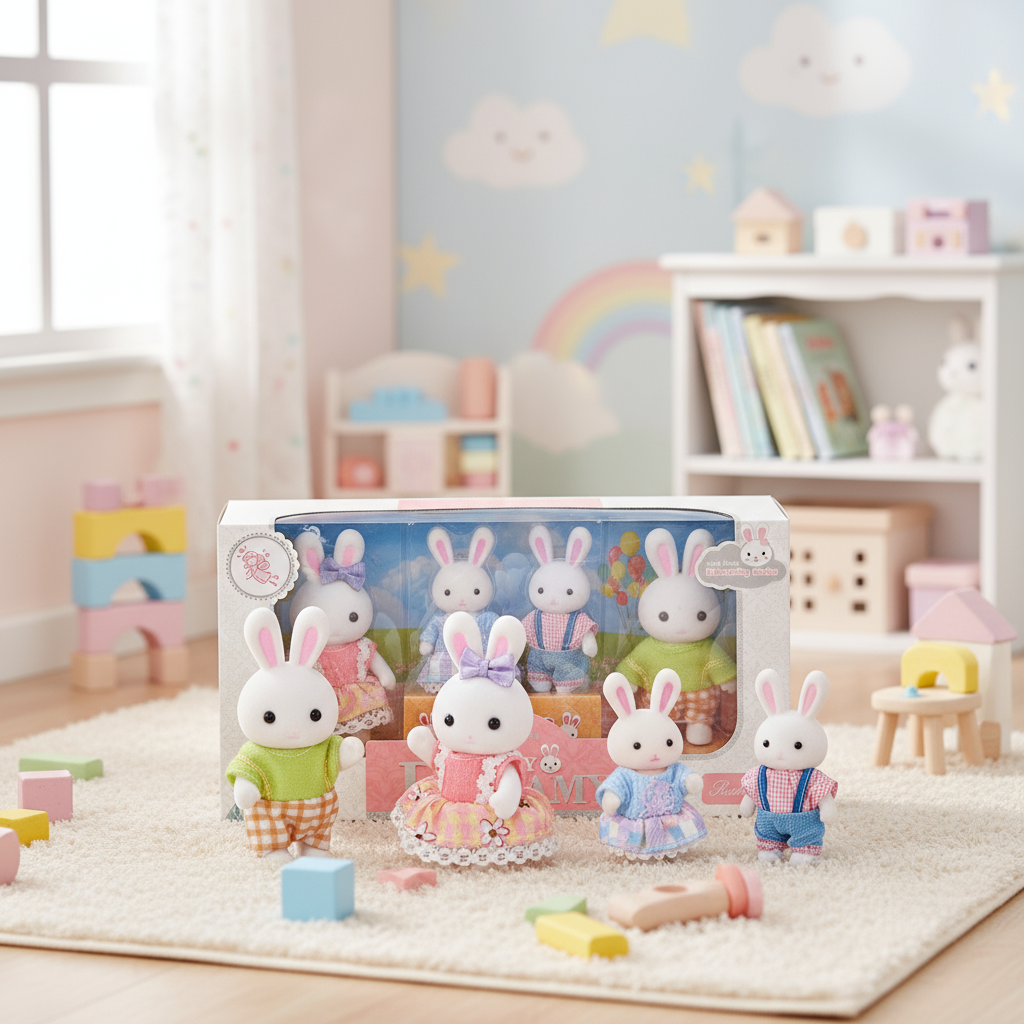 4PCS Rabbit Family Doll Set, Cute Role-Play Toys With Random Outfits ...