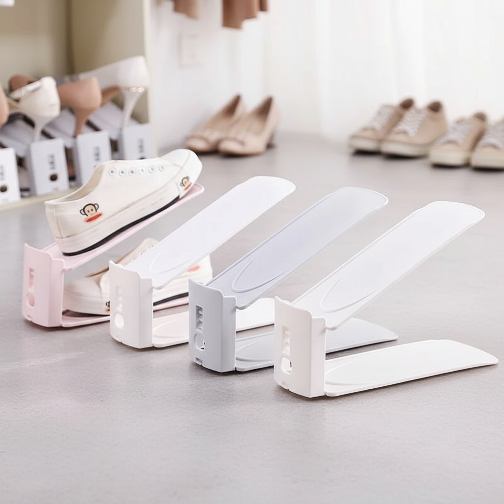 White Double-Layer Adjustable Shoe Storage Dividers (5pcs, 8×27×10-17 ...