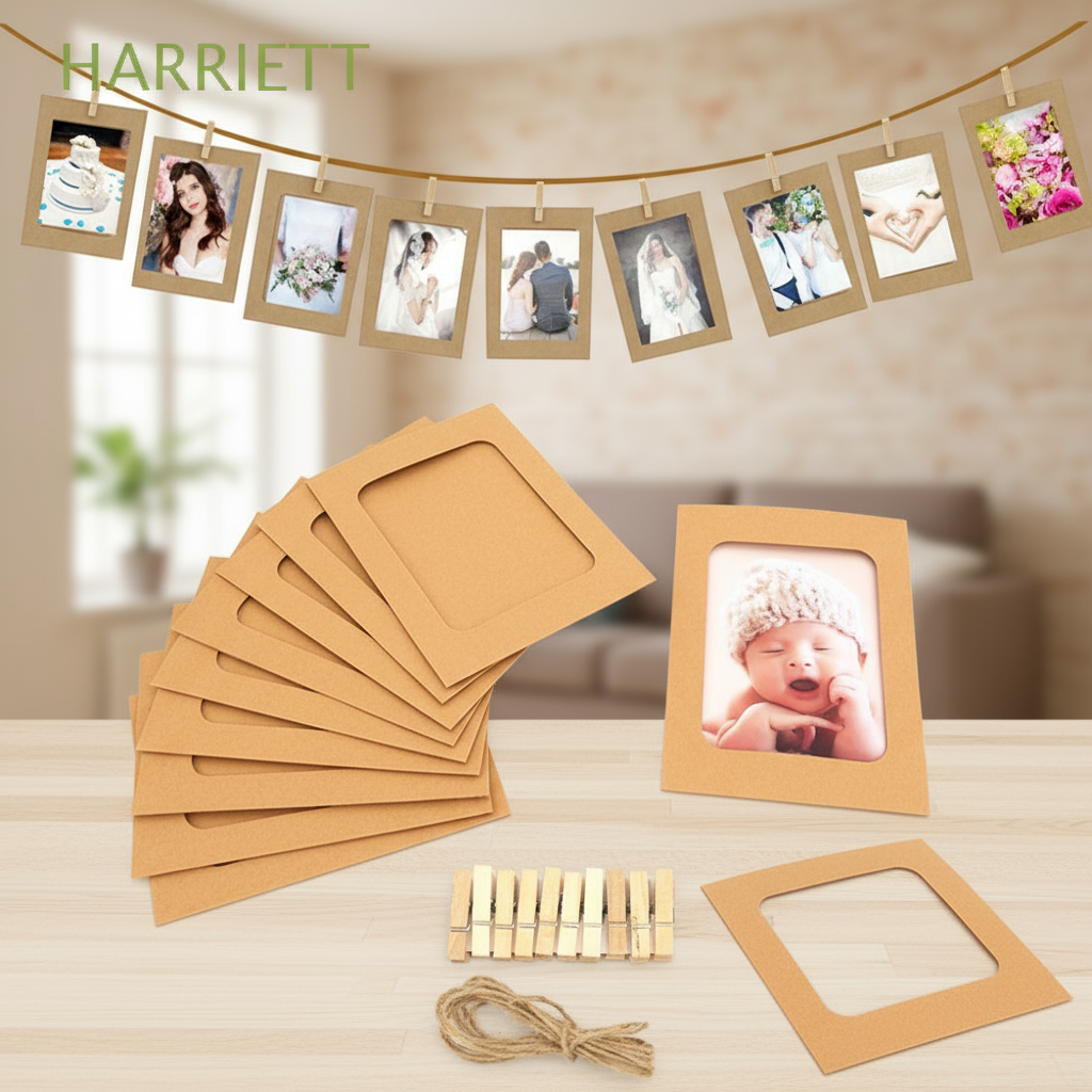 10-Piece Korean Kraft Photo Frames Set with Wooden Clips and Rope ...