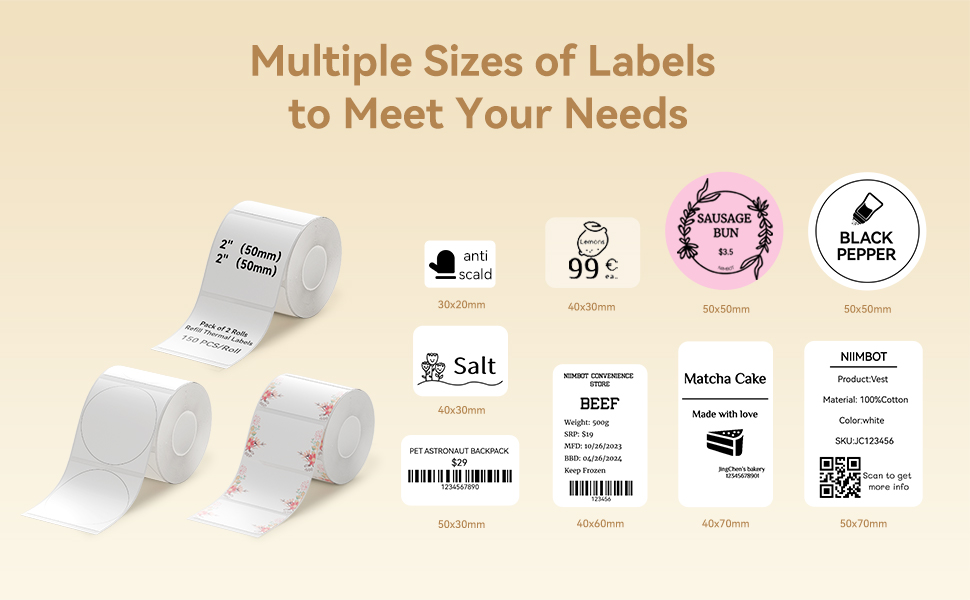 NIIMBOT 2 Rolls White Office Label Stickers Waterproof for B1/B21 ...