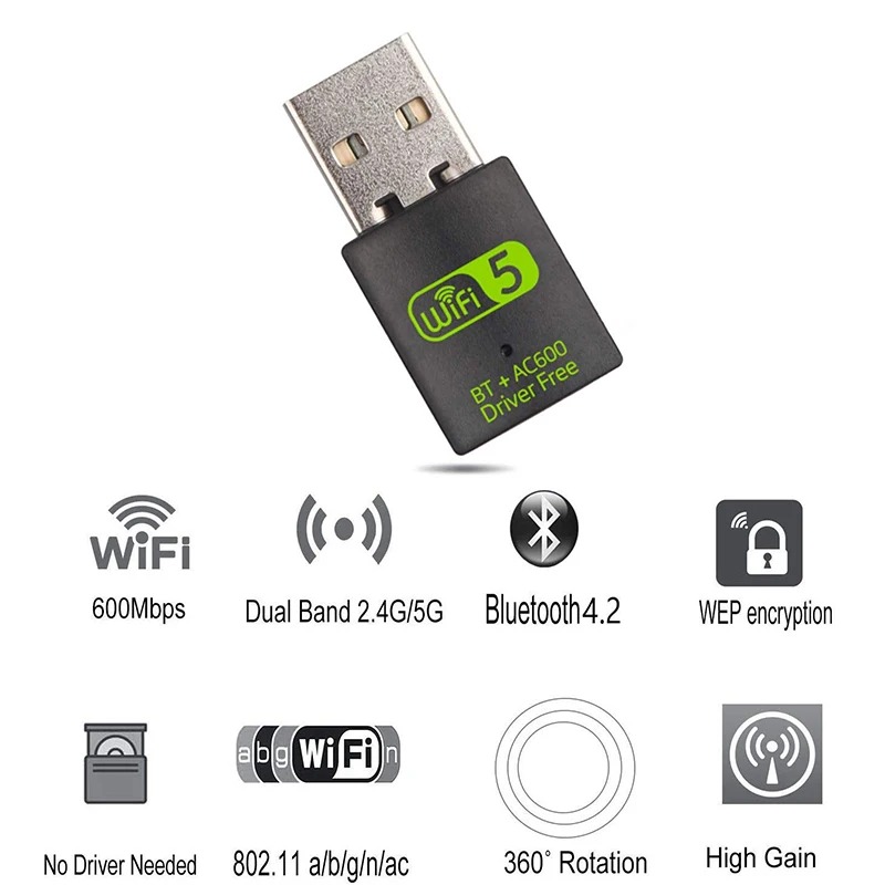 Dongle Dual Band 2 in 1 2.4G 5GHz USB Wi-Fi 5 Network Wireless Wlan ...
