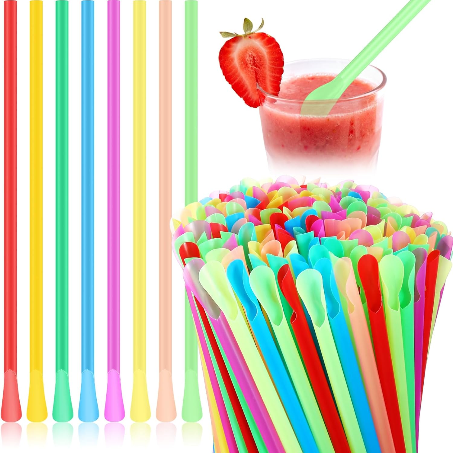 Snow Cone Spoon Straws Flexible Plastic Disposable Drinking Straw Sip ...