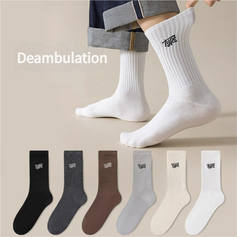 6 Pairs Men's Mid-Calf Sports Socks - Breathable Letter Print ...