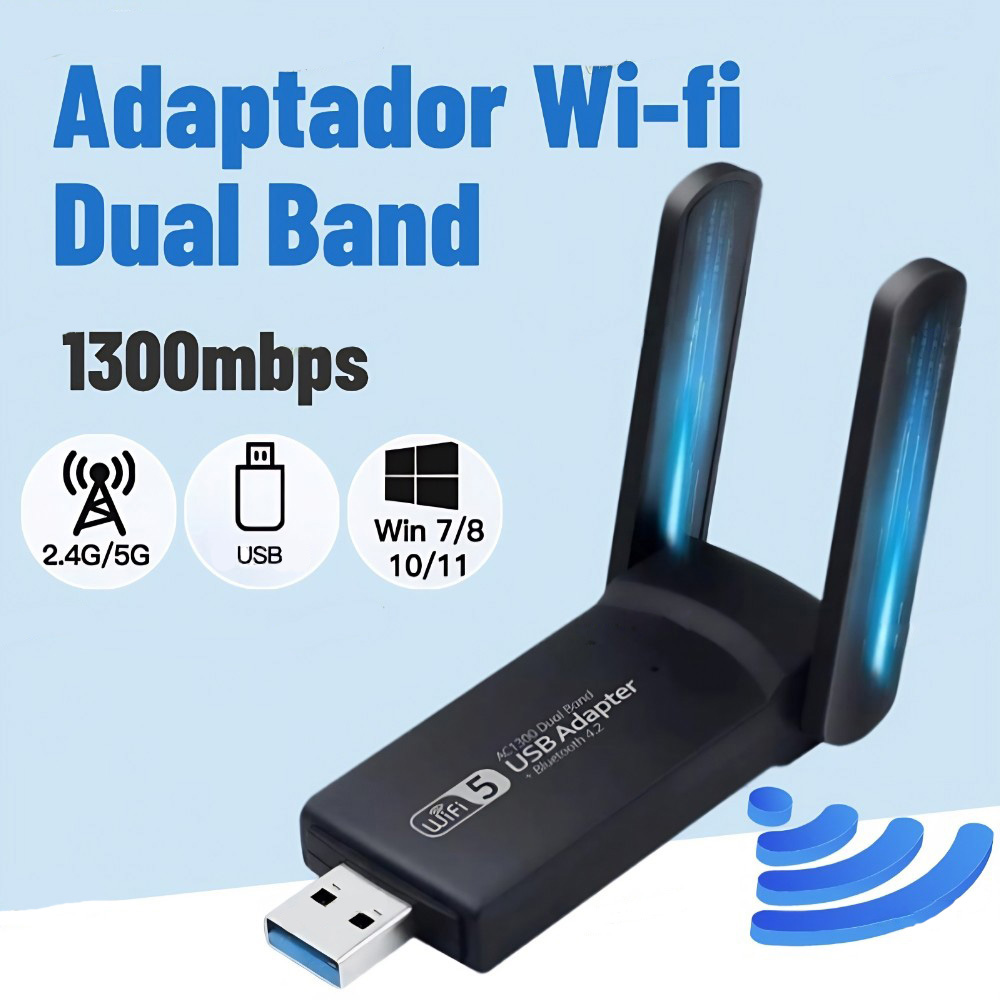 Dual-Band 1300Mbps USB Adapter with 2 Antennas Wireless Network Card 2 ...