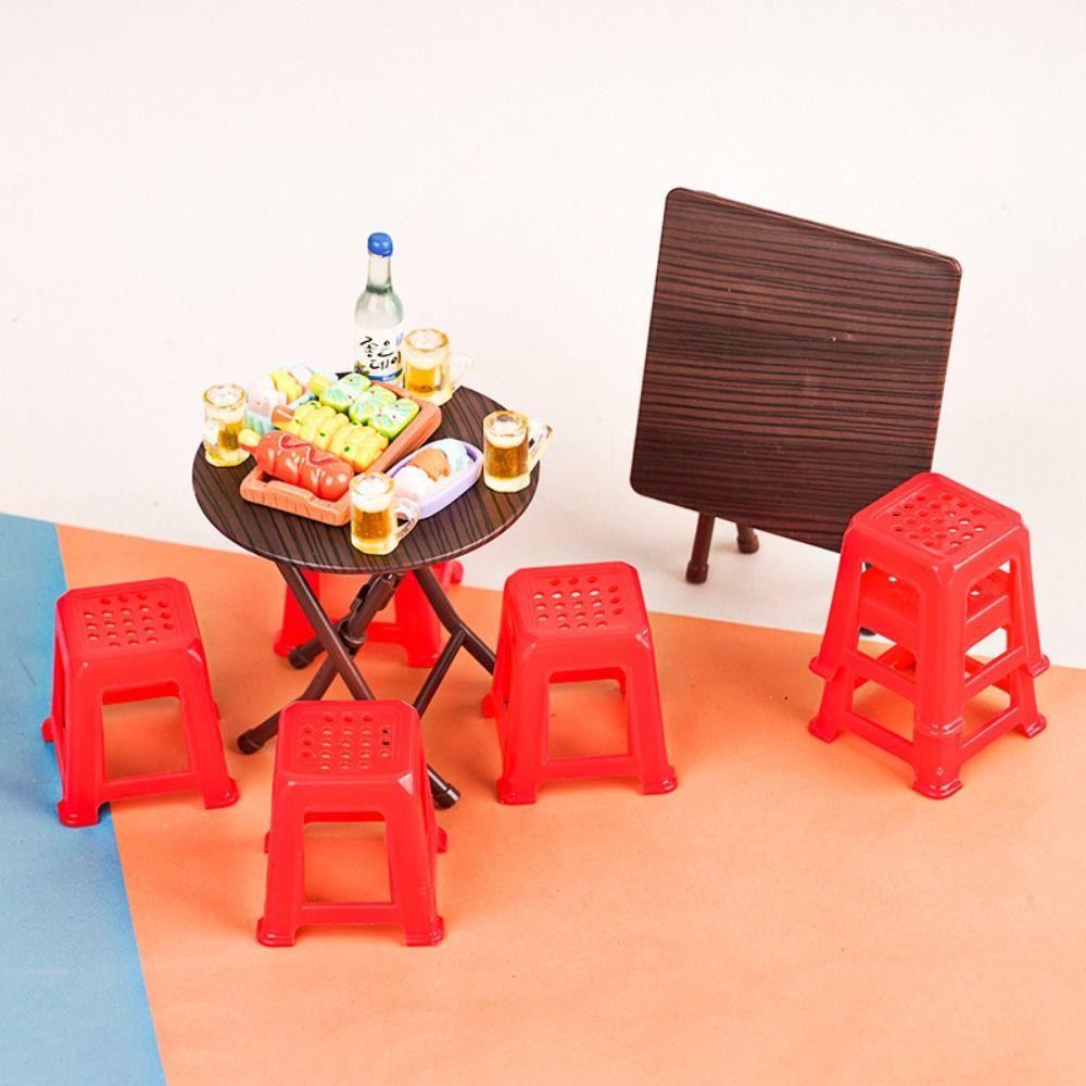 Miniature Toys Retro Cute Mini Folding Table & Red Chair for Kids Mini ...