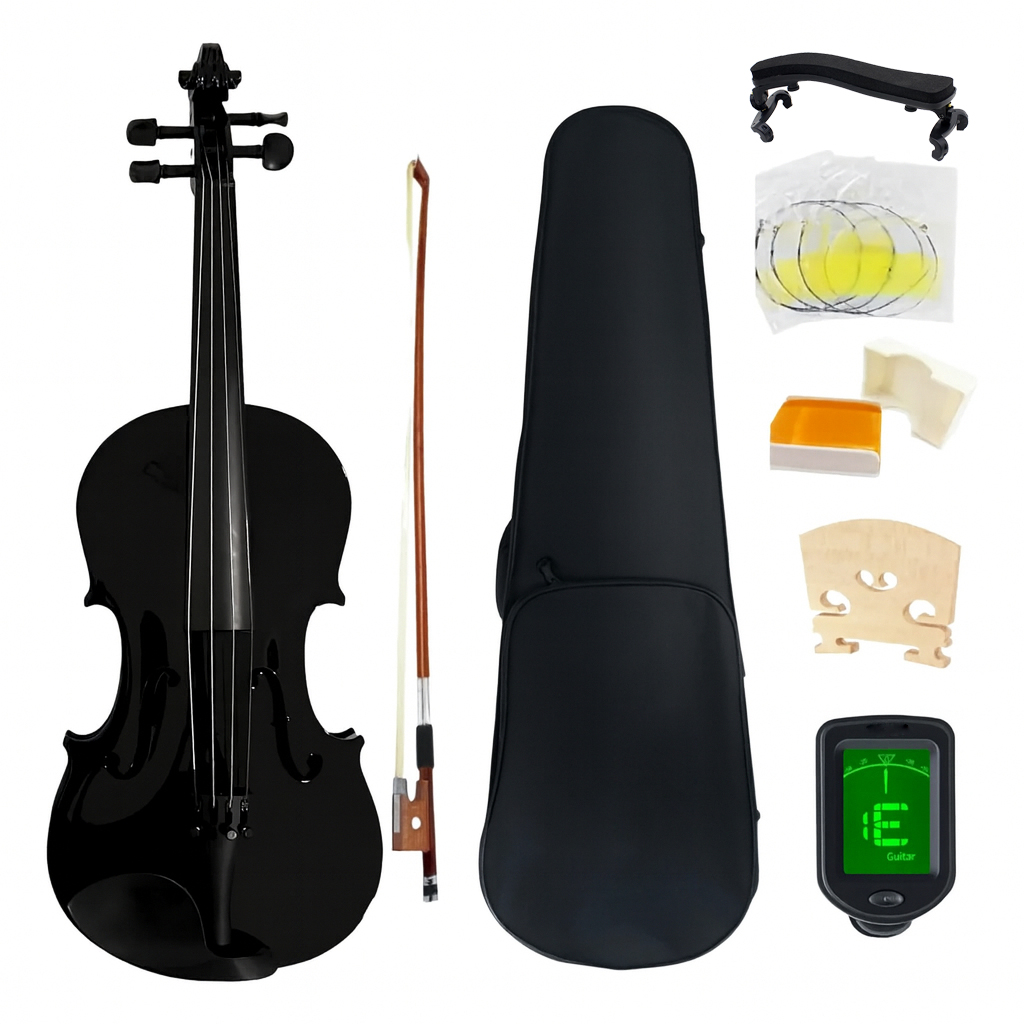 IRIN V-10 Violin Black Solid Wood Violin Set with Cloth Case Bow ...