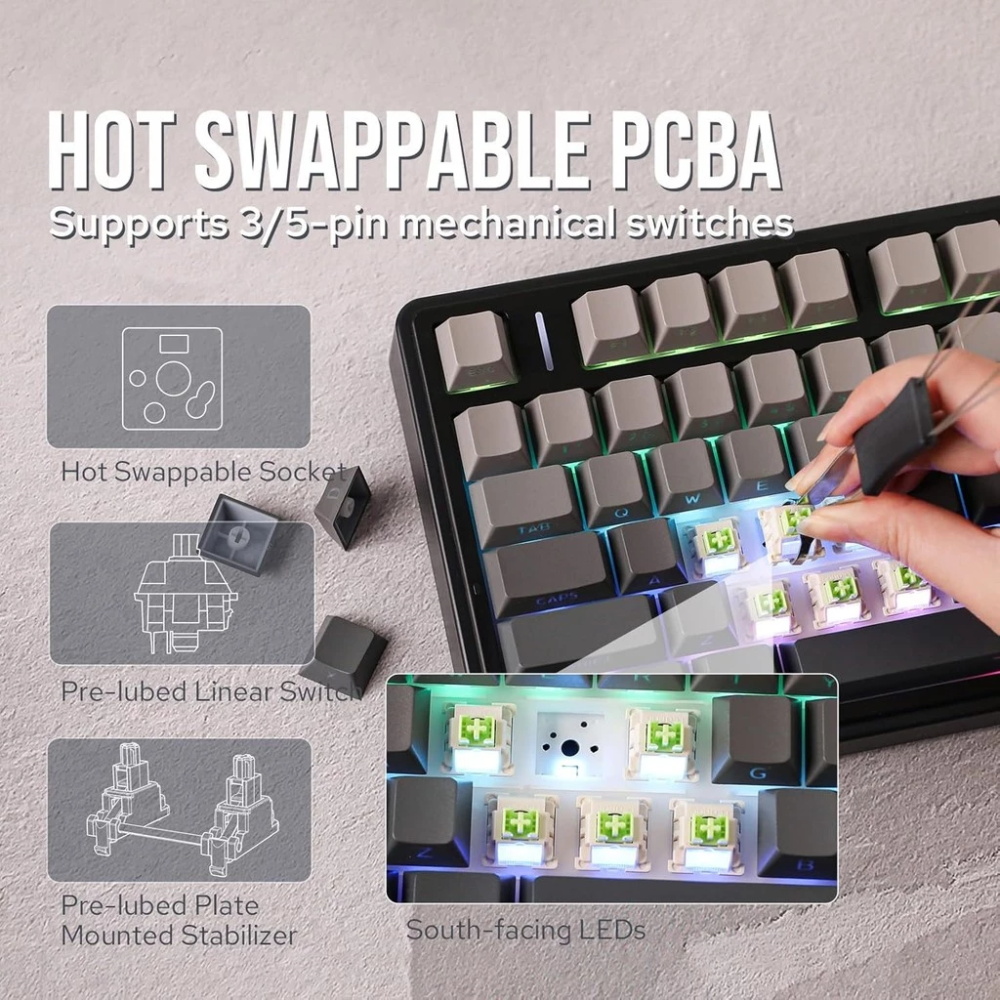 AULA F75 75% Layout Mechanical Keyboard Tri-Mode (Bluetooth 2.4G Wired ...