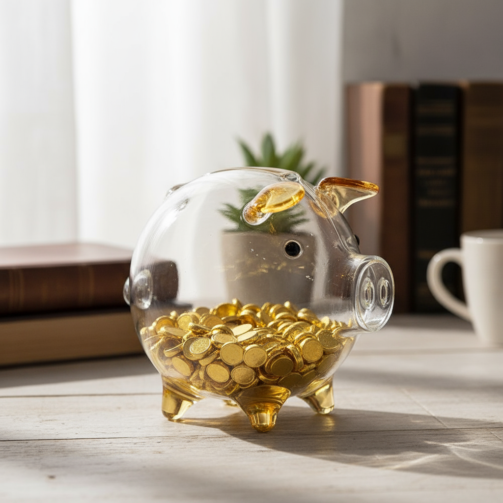 Clear Glass Golden Bean Bank for Kids - Cute Transparent Piggy Toy ...