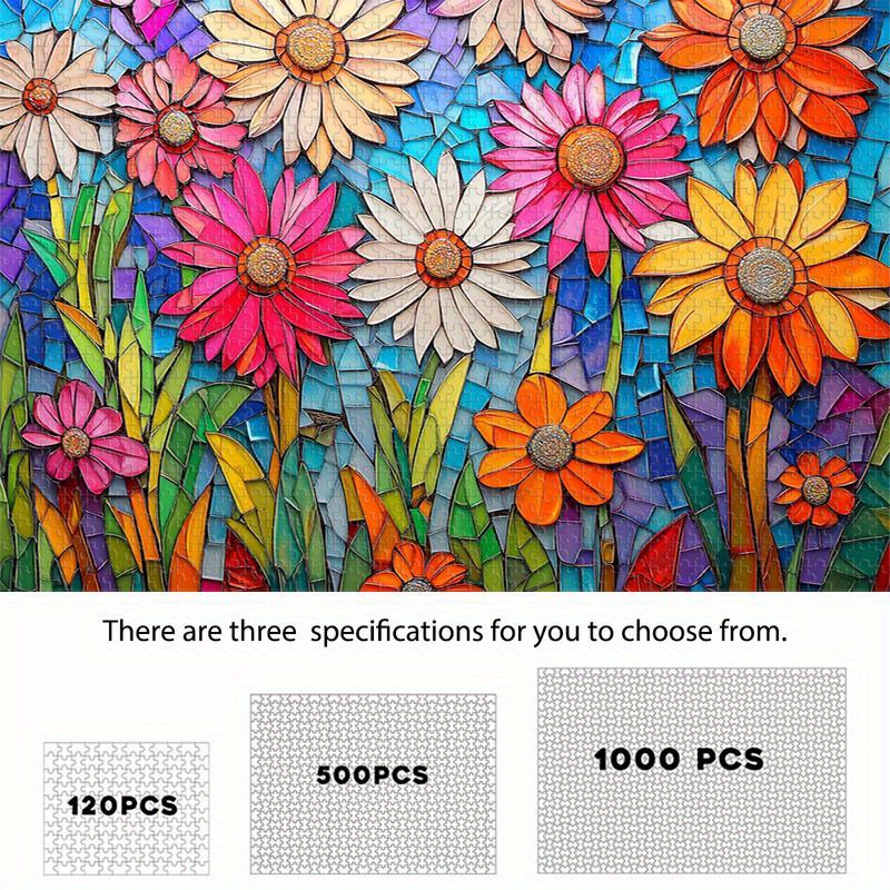 Colorful Floral Inlay Puzzle 120/500/1000pcs, Brilliant Flower Pattern ...