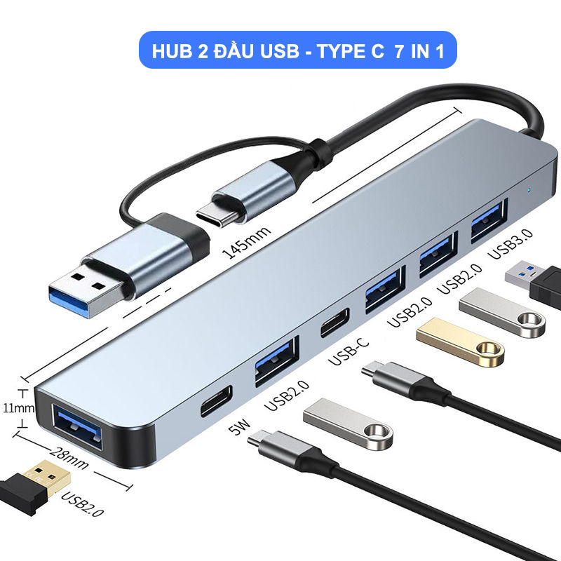 Multi-Interface 7 Ports usb port hub vga to type c Hub 3.0 2.0 Dock ...