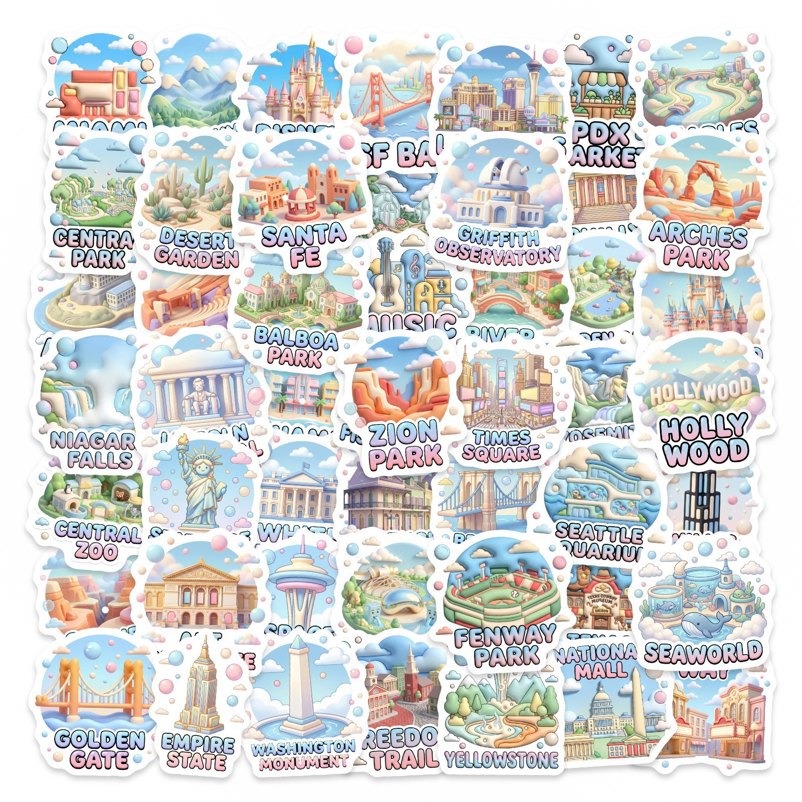 Watercolor World Famous City Landmark Graffiti Stickers Waterproof ...