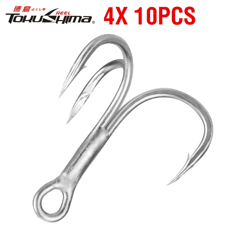 10Pcs High Carbon Steel Treble Hooks 2 4 6 8 10 Silver Fishing