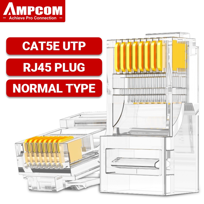 AMPCOM CAT5E UTP 30/50μ Gold-Plated RJ45 Modular Plug Connector 8P8C ...
