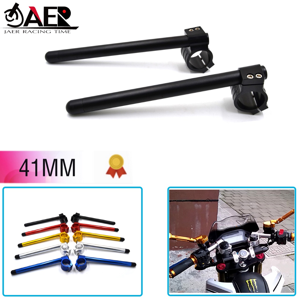 thumbnail interactive-video image 1 of FXCNC 41mm Fork Clip-On Handlebars For Yamaha YZF R3 R25 MT03 MT25 (2014-2018) – Black CNC Aluminum 1 of 3