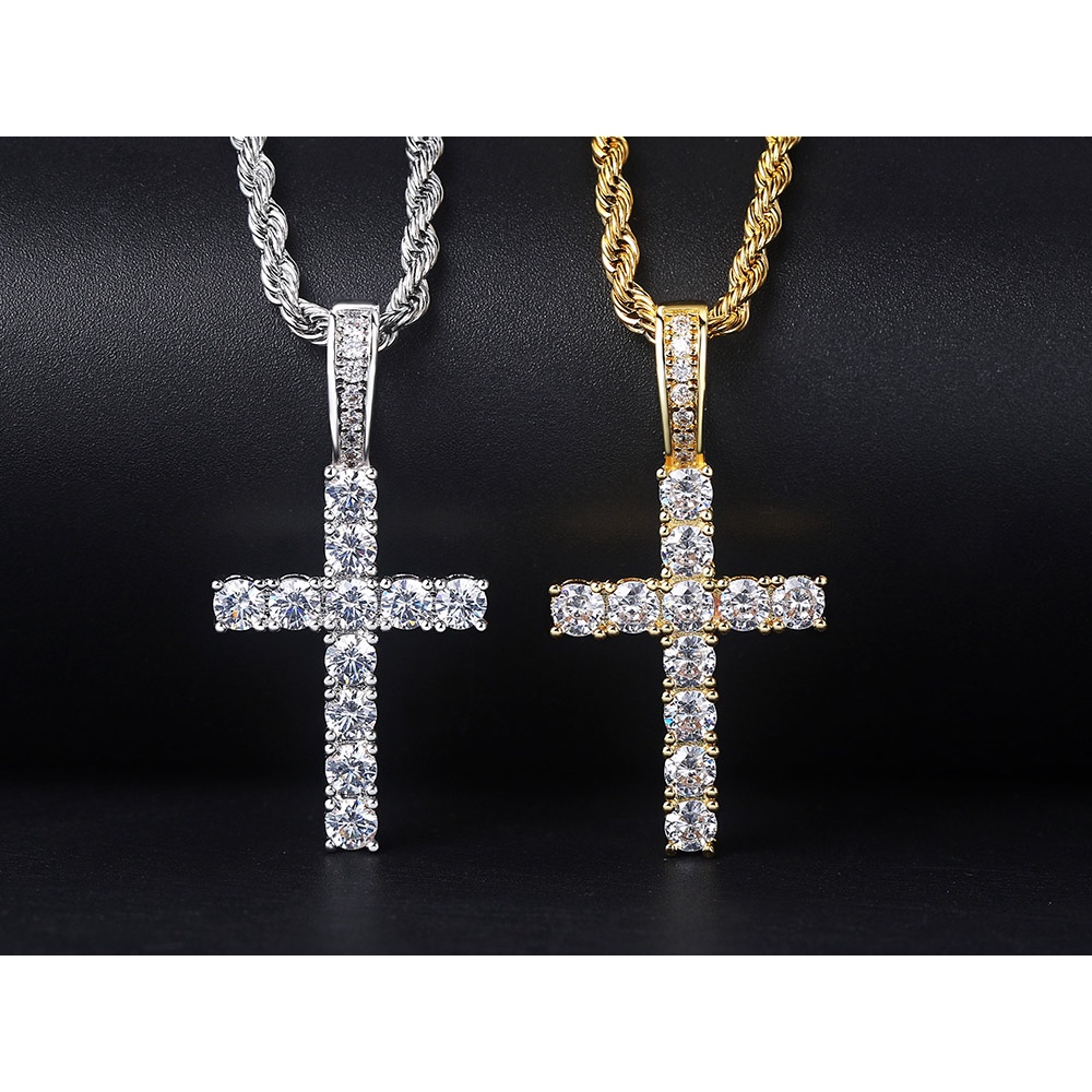 Delicate Hip Hop Iced Out Cross Pendant Necklace Women Men Jewelry Gold  Color Cuban Rope Homme Chain on Neck Accessories P145