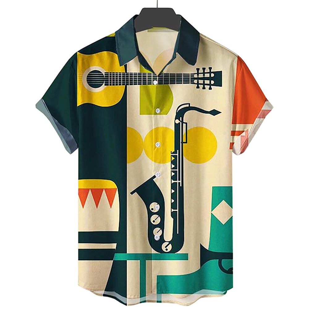 Men's Hawaiian Shirts For Men Casual Musical Instruments 3D Printed ...